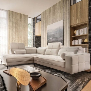 Ecksofa Samos beige links modernes Design einfach und stilvoll Körper zu jedem Interieur Design verstellbare Kopfstützen passen