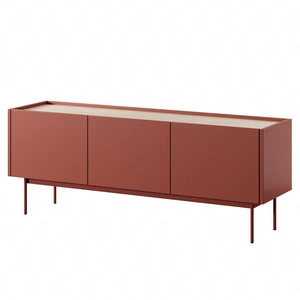 TV Schrank Vellore 144 cm Ziegel Originaldesign grifflose Fronten Metallbeine in der Farbe der Schrankfronten abgesenkte Platte