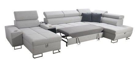 Ecksofa mit Schlaffunktion Dafni V hellbraun links geflochten komfortables und bequemes Ecksofa mit verstellbaren Kopfstützen