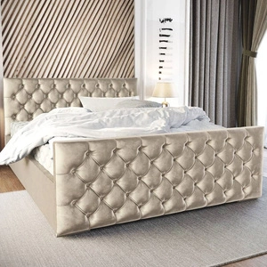 Polsterbett Viamao 180x200 beige mit Container im modernen skandinavischen Stil mit gestepptem Kopfteil und Fußteil