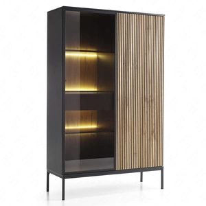 Vitrine Amma 104 cm schwarz / eiche wotan mit schublade moderne form stilvolle wohnzimmerausführung push to open system