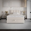 Boxspringbett Flint 100x200 beige im modernen skandinavischen Stil mit gepolstertem Kopfteil Bett mit Staukasten
