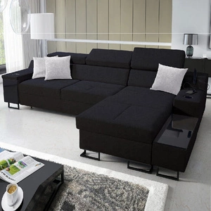 Ecksofa mit Schlaffunktion Alcamo schwarz rechts elegantes und stilvolles Ecksofa mit einer ausziehbaren praktischen Schublade an der Seite des Möbels