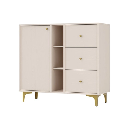 Schubladenkommode Kioto I 100 cm beige modernes Design praktische Einlegeböden goldene Griffe Metallbasis