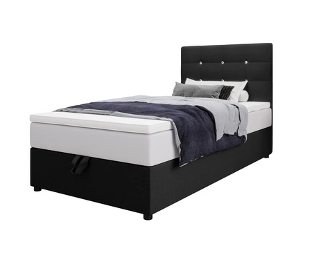Boxspringbett Kingston 100x200 schwarzes Bett im modernen skandinavischen Stil mit gepolstertem Kopfteil mit Kristallen Bett mit Staukasten