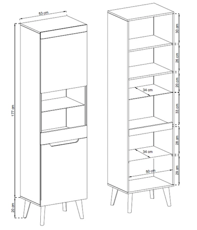 53 cm Atka 53 cm weiß / weiß glänzend / Eiche riviera modernes Design im skandinavischen Stil ausgestattet mit einem leisen Türschließsystem