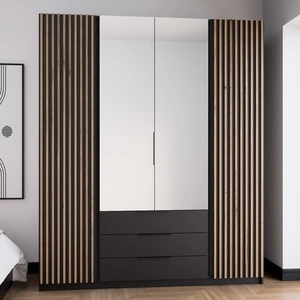Spiegelschrank Kastano V 200 cm schwarz stilvolles Garderobendesign für den Flur Schranktüren verziert mit Eiche evoke Lamellen
