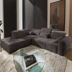 Ecksofa mit Schlaffunktion Cetara VII grau braun links Hochwertiges Ecksofa für das Wohnzimmer mit bequemer Schiebelehne