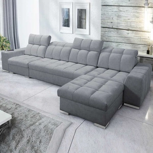 Ecksofa mit Schlaffunktion Luigi XII graues rechtsseitiges ein stilvolles Ecksofa für das Wohnzimmer in einer minimalistischen und eleganten Ausführung
