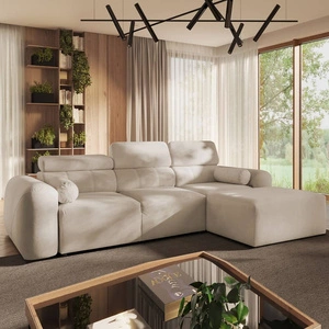 Ecksofa mit Schlaffunktion Cantare beige rechte Seite funktionelles und bequemes Ecksofa mit modernem Design Plüschstoff
