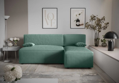 Ecksofa mit Schlaffunktion Brandon Patina rechte Ecke dreidimensionaler Stoff mit ausdrucksstarken Streifen Bettzeugbehälter