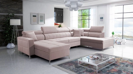 Ecksofa mit Schlaffunktion Nausa VI puderrosa linke Seite stilvolles Ecksofa für Wohnzimmer mit komfortabler Verarbeitung Samt Typ Stoff