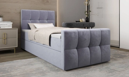 Boxspringbett Manhattan 100x200 hellblau Bett im modernen skandinavischen Stil mit gepolstertem Kopf- und Fußteil Bett mit Staukasten