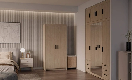 Kleiderschrank Rene 90 cm Eiche geölt modernes Design perfekte Garderobe für Schlafzimmer Kleiderschrank oder Flur stilvolle schwarze Griffe