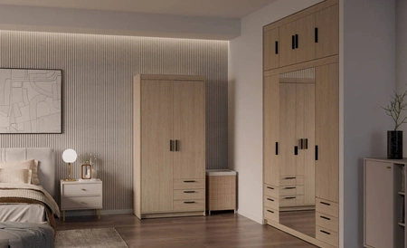 Kleiderschrank Rene 90 cm Eiche geölt modernes Design ABS Einfassung idealer Kleiderschrank für Schlafzimmer oder Ankleidezimmer geräumige Schubladen