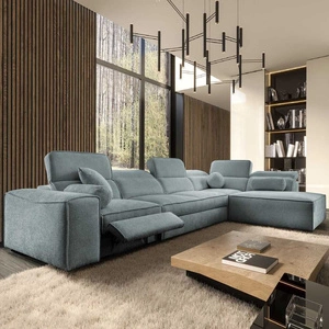 Ecksofa mit Schlaffunktion Viano XI Lux grau blau rechts Design-Ecksofa mit ausziehbarem Fußteil und Bettzeugstaufach