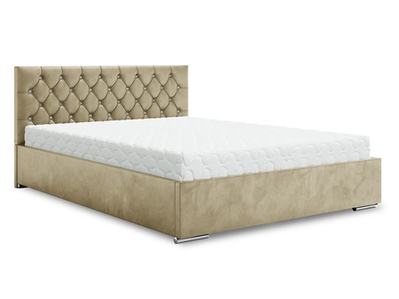 Polsterbett Bauru 180x200 beige mit Container im modernen skandinavischen Stil mit gestepptem Kopfteil mit Kristallen