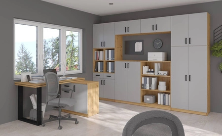 Bücherregal mit Türen Makana Eiche artisan / hellgrau funktionelles Möbelstück für das Büro, Arbeitszimmer oder Jugendzimmer