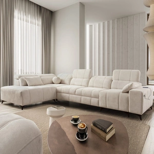 Ecksofa mit Schlaffunktion Penejos XI creme links komfortables Ecksofa mit verstellbaren Kopfstützen und zwei Bettkästen