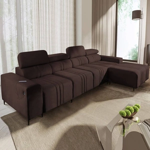 Ecksofa mit Schlaffunktion Castel XII braun rechts stilvolles und bequemes Ecksofa für Wohnzimmer funktionelle verstellbare Kopfstützen