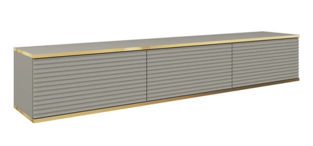 TV-Lowboard Luxury 175 cm Grau Begeistert Liebhaber eleganter Arrangements Korpus verziert mit einer goldenen Leiste stilvolle geriffelte Front