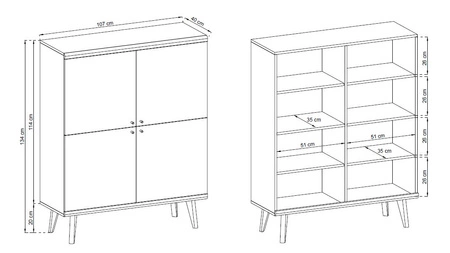 Primo 107 cm Eiche riviera / weiß modernes Design im skandinavischen Stil Kommode umrandet mit speziellem ABS-Furnier