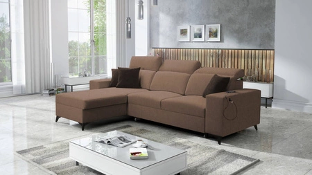 Ecksofa mit Schlaffunktion Kelly Sleek hellbraun links geflochten bequem und funktional Ecksofa Bett für Wohnzimmer