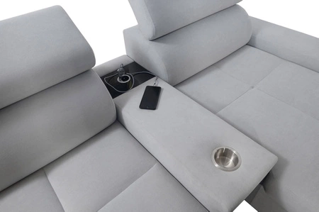 Ecksofa mit Schlaffunktion Dafni V grau Esche rechts Samt komfortables und bequemes Ecksofa mit verstellbaren Kopfstützen