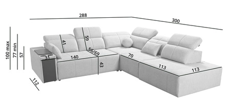 Ecksofa mit Schlaffunktion Tesalia IX mint rechte Ecke modernes Design komfortable Schiebelehne Schublade in der Seite des Möbels
