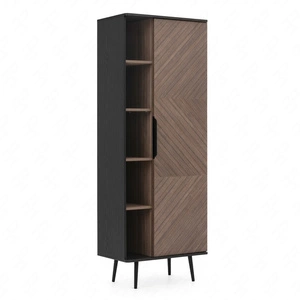 Regal Tullio 70 cm schwarz graphit / Kapitänsdeck elegantes Design Bücherregal mit Tür geschwungene Linie der Tops Metallbasis