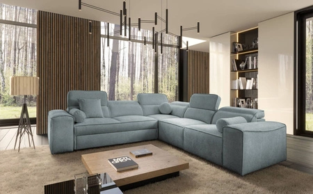 Ecksofa mit Schlaffunktion Viano III grau-blau rechtes Ecksofa mit Bettcontainern perfekt für moderne Interieurs