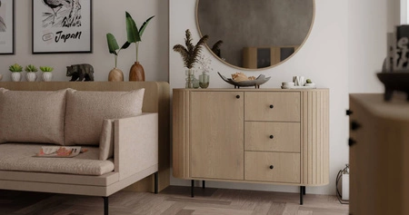 Kommode mit Schubladen Ovalio 123 cm Eiche cremona elegante Kommode mit einem außergewöhnlich stilvollen Design ovale Form akzentuiert durch Fräsen