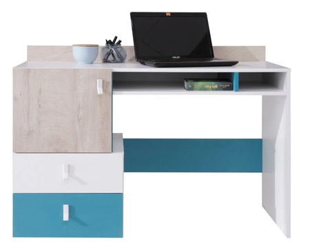 Schreibtisch mit Schubladen Niko 125 cm weiß / Eiche / marine stilvoll und funktionell für das Jugendzimmer