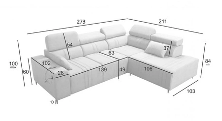 Ecksofa mit Schlaffunktion Castel VII grau-braun rechtsseitig stilvolles Ecksofa mit Bettzeugablage und verstellbaren Kopfstützen