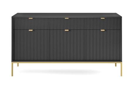 Möbel-Set Lovro schwarz modernes Design Schrankwand mit Gold Metall-Accessoires angereichert Möbel für Wohnzimmer oder Wohnzimmer