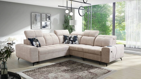 Ecksofa mit Schlaffunktion Buffalo III beige rechtsseitiges bequemes Ecksofa mit ästhetischer Ausführung mit Bettzeugcontainern