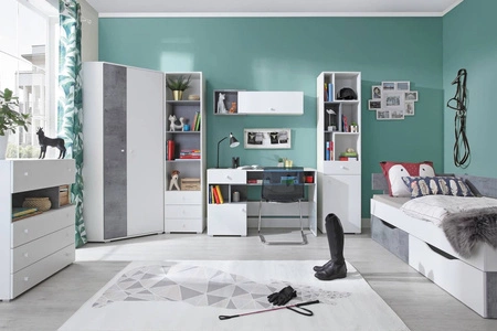 Epsilon weiß / Beton Möbel-Set ideal für ein Jugend- oder Kinderzimmer in einem trendigen Stil