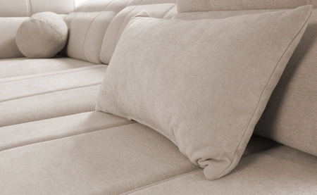 Ecksofa mit Schlaffunktion Cetara III blau links Ergonomisches Ecksofa mit verschiebbarer Rückenlehne und verstellbaren Kopfstützen