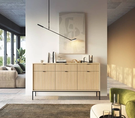 Kommode mit Schubladen Lovro 154 cm Eiche Vicenza Designerkommode mit dekorativen geriffelten Fronten perfekt für das Wohnzimmer