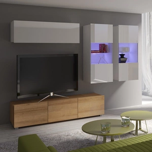 Möbel Apulia VI weiß glänzend / goldene Eiche ein außergewöhnlich stilvolles Wandelement einfache Elemente, die in jedes Interieur passen