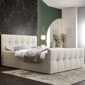 Boxspringbett Manhattan 180x200 beige Bett im modernen skandinavischen Stil mit gepolstertem Kopf- und Fußteil