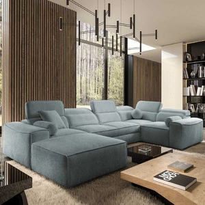Ecksofa mit Schlaffunktion Viano IV grau-blau links Designer Ecksofa das perfekt in moderne Einrichtungen passt