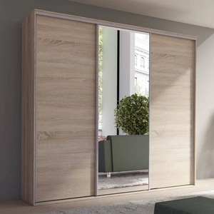 Verspiegelter Schiebeschrank Grande 254 cm Eiche hell sonoma geräumiger Kleiderschrank in moderner Form, ausgestattet mit Aluminium-Türschienen