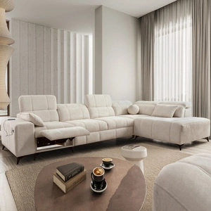 Ecksofa mit Schlaffunktion Penejos XI Lux creme rechts stilvolles Ecksofa mit bequemer ausziehbarer Fußstütze