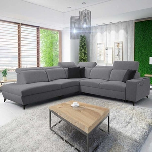Ecksofa mit Schlaffunktion Kelly Sleek IX grau linkes elegantes Ecksofa mit bequemen Armlehnen und verstellbaren Kopfstützen