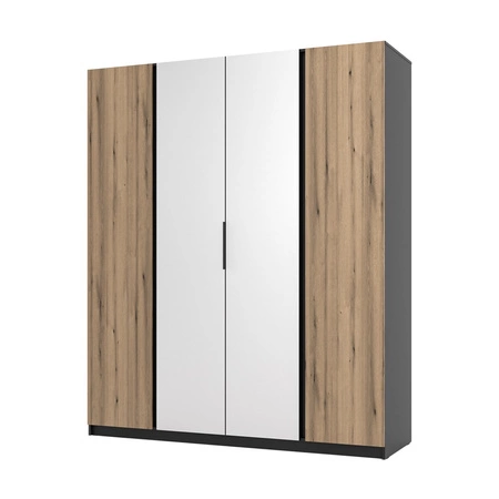 Spiegel Kleiderschrank Kastano VIII 200 cm schwarz / Eiche evozieren stilvolles Design Kleiderschrank für Schlafzimmer oder Zimmer mit Rand Griffe bereichert