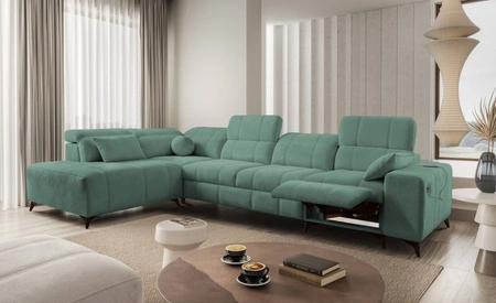 Ecksofa mit Schlaffunktion Penejos XI Lux grün linksseitig stilvolles Ecksofa mit bequemer ausziehbarer Fußstütze