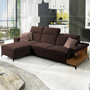 Ecksofa mit Schlaffunktion Bresso braun linksseitig stilvolles Ecksofa mit praktischer Ablage in Eiche lancelot verstellbare Kopfstützen