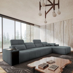 Ecksofa mit Schlaffunktion Tesalia XII grau rechte Seite modernes Design komfortable Schiebelehne Schublade in der Seite des Möbels