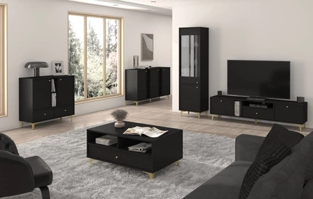 Kioto I Kommode 158 cm schwarz graphit modernes Design dezente Griffe schlichte Form angereichert mit goldenen Metallelementen